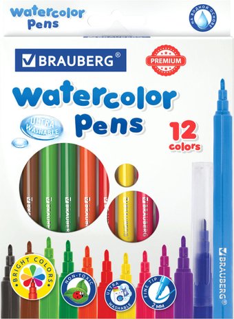 Фломастеры BRAUBERG Premium ультрасмываемые 151938 (12шт)
