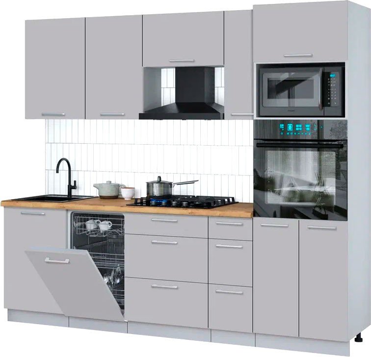 

Готовая кухня Интерлиния Мила Gloss 2.45-ПМ3 (грей/грей/дуб бунратти)