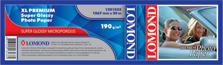 

Фотобумага Lomond суперглянцевая микропористая 1067мм x 30м 190 г/м2 1201033