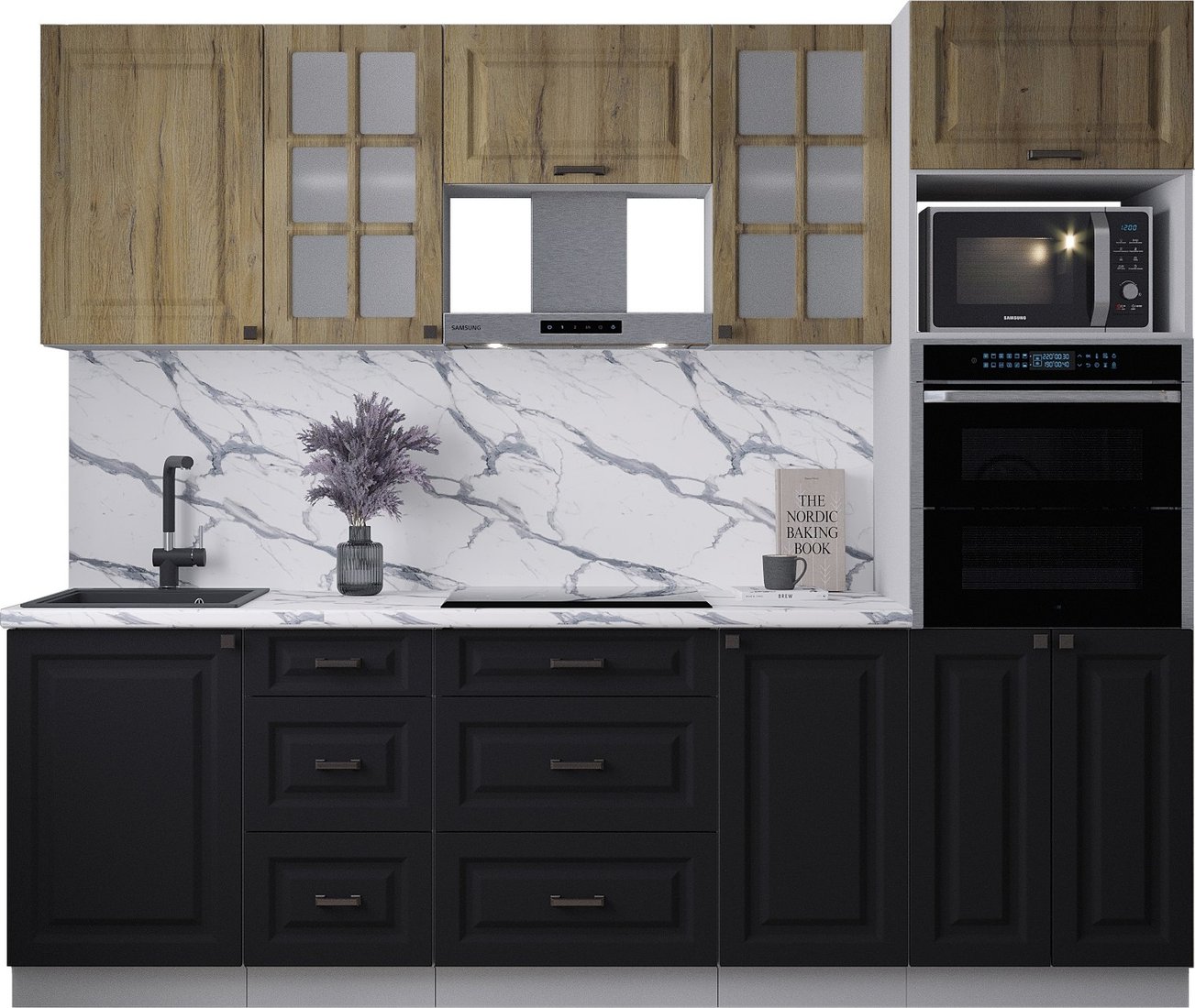 

Готовая кухня Интерлиния Мила Деко 2.5 (черный/дуб вотан/белый гранит)