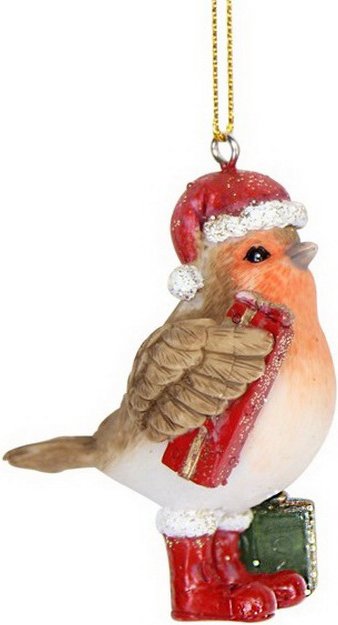 

Елочная игрушка Gisela Graham Limited Flower Fairies. Снегирь с подарками 13824-1