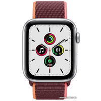 Умные часы Apple Watch SE 44 мм (алюминий серебристый/сливовый нейлон)