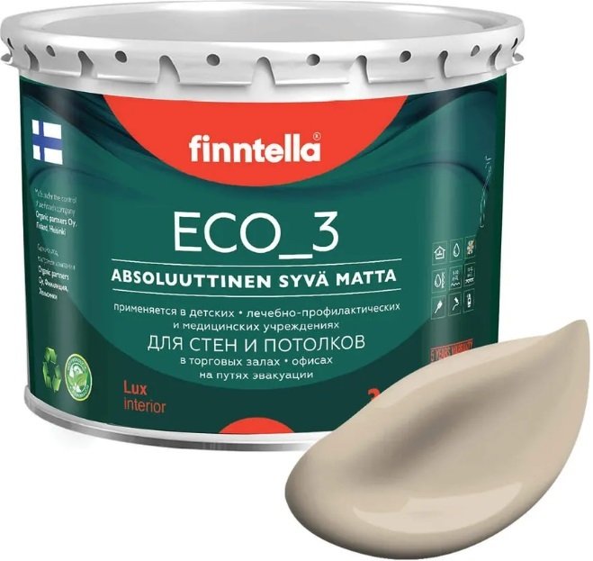 

Краска Finntella Eco 3 Wash and Clean Kentta F-08-1-3-LG174 2.7 л (бежевый)
