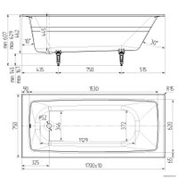 Ванна Универсал Бриз 170x75 (с ножками)