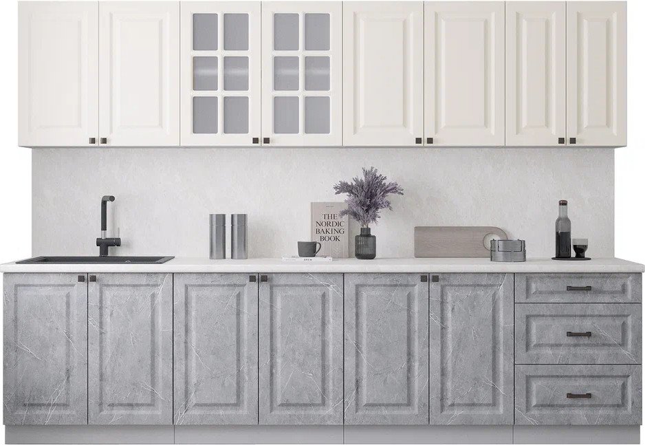 

Готовая кухня Интерлиния Мила Деко 3.0А (керамика/белый/опал светлый)