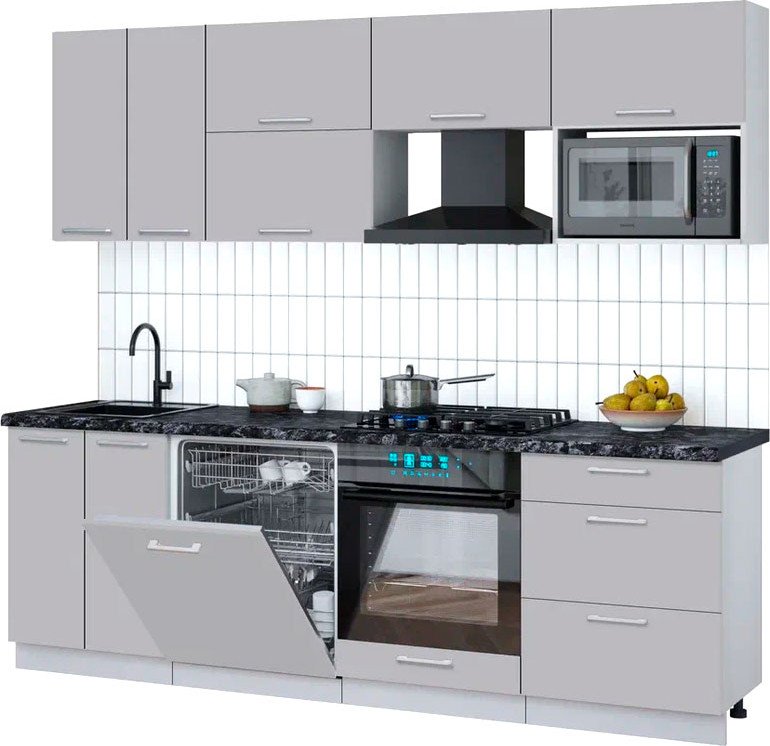 

Готовая кухня Интерлиния Мила Gloss 2.4-ПМ2 (грей/грей/кастилло темный)