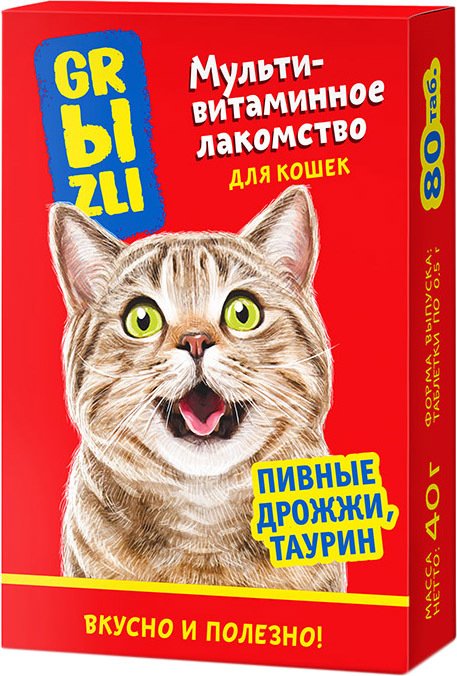 

Лакомство для кошек GRЫZLI мультивитаминное 40 г (80 таблеток)