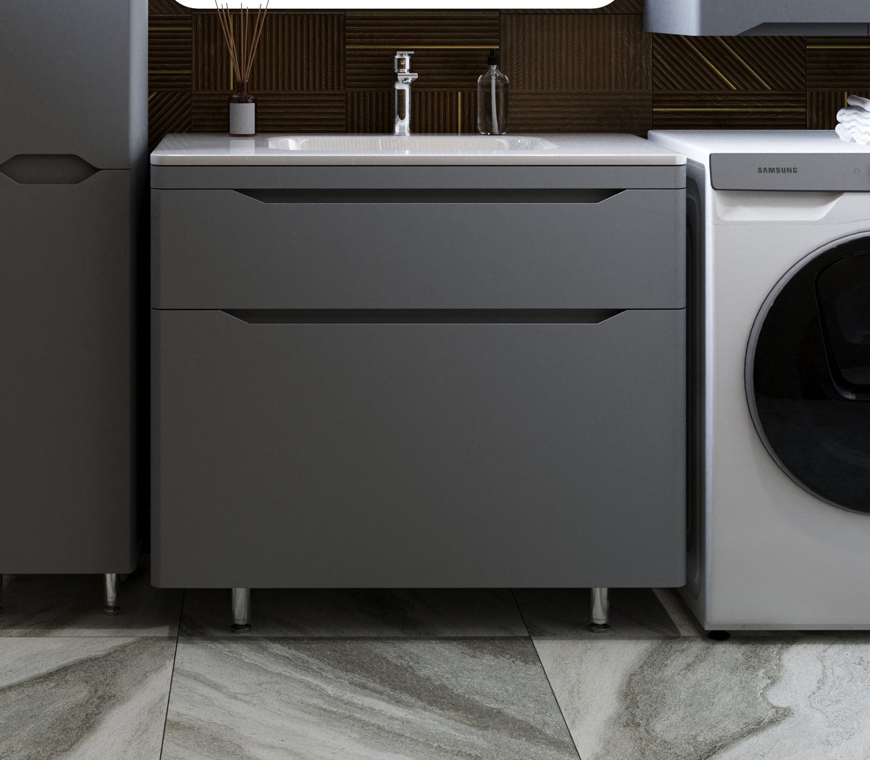 

Symbolite Тумба под умывальник Марелла 90 Люкс Plus 2 ящика (серый)