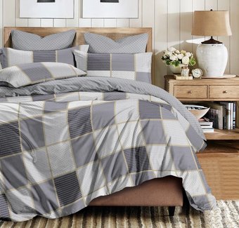 2-спальный комплект постельного белья Реноме 2сп Темно-синяя коллекция New. Простыня на резинке St-2555 (сатин)