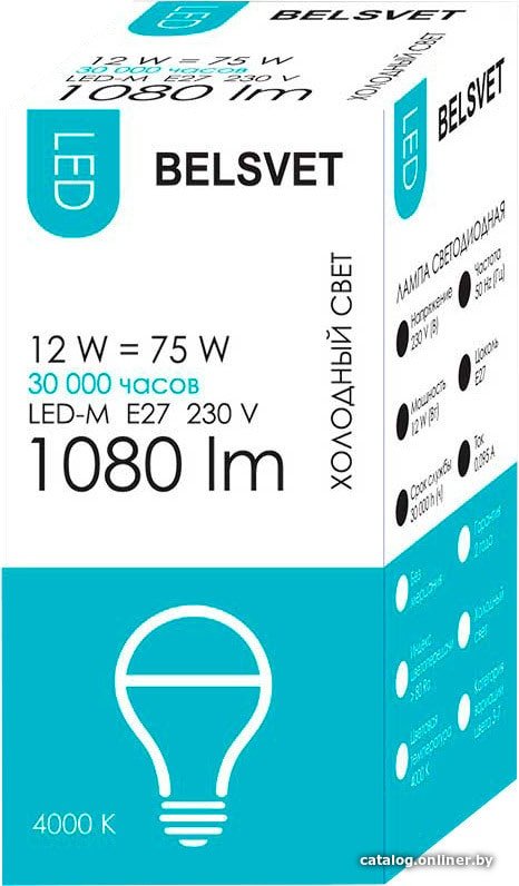 Светодиодная лампочка Belsvet LED-M A60 E27 12 Вт 4000 К