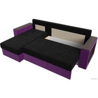 Угловой диван Лига диванов Дубай лайт левый (микровельвет черный/фиолетовый)