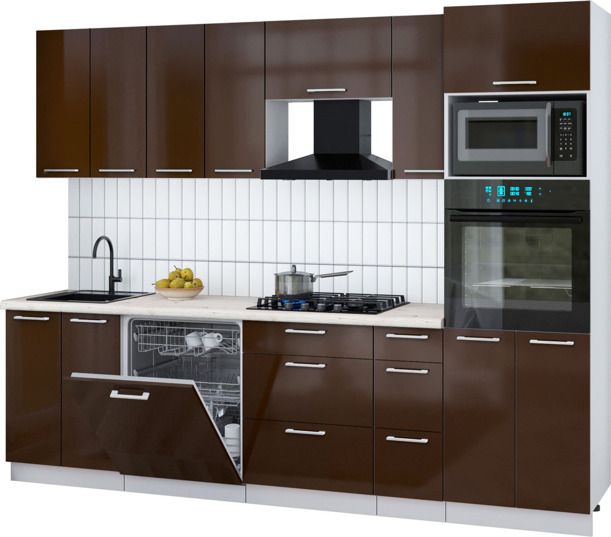 

Готовая кухня Интерлиния Мила Gloss 2.7-ПМ1 (шоколад глянец/шоколад глянец/бискайская сосна)