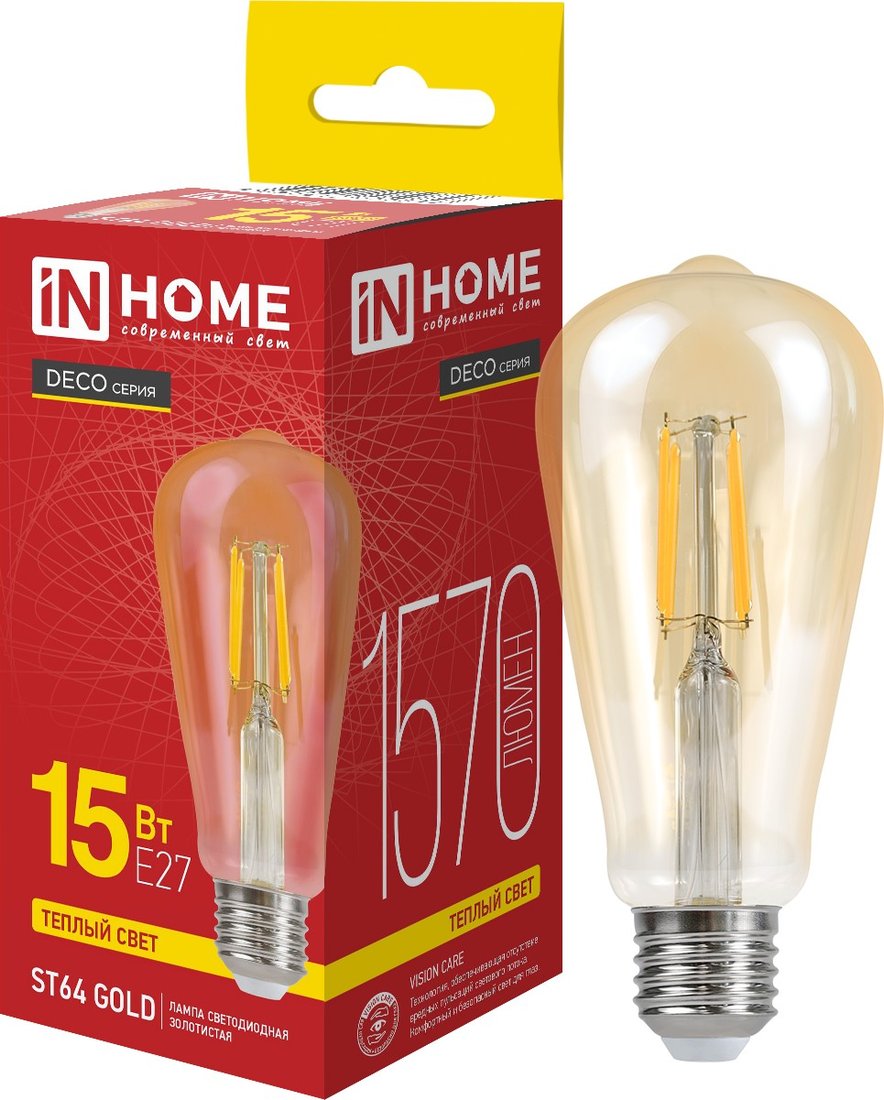 

Светодиодная лампочка In Home LED-ST64-deco gold 15 Вт 230В Е27 3000К 1570 Лм