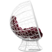 Кресло M-Group Кокос на подставке 11590102 (белый ротанг/бордовая подушка)