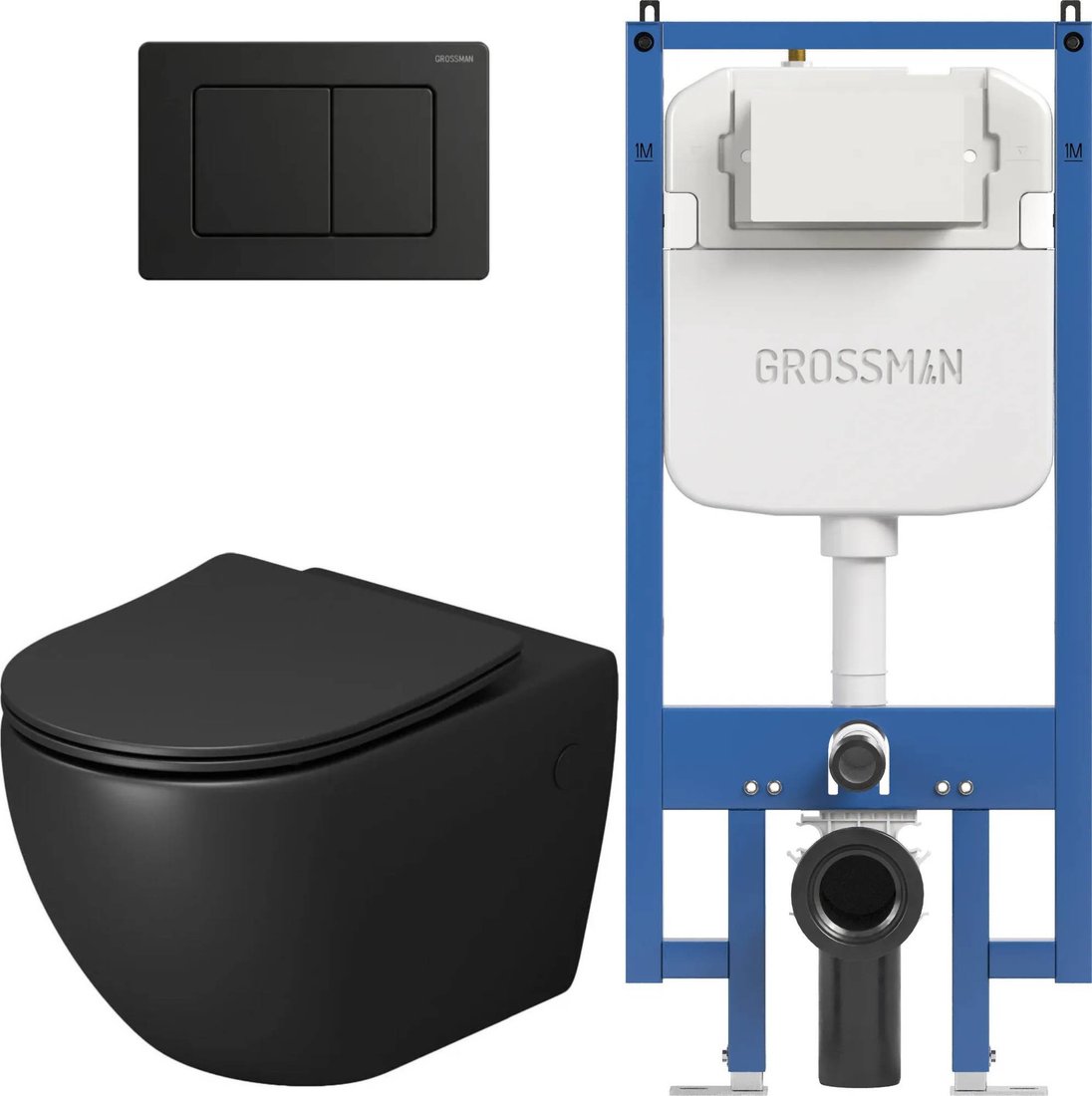 Унитаз подвесной Grossman GR-4411BMSQ + 900.K45.01.000 + Classic 700.K45.04.21M.21M (черный матовый)