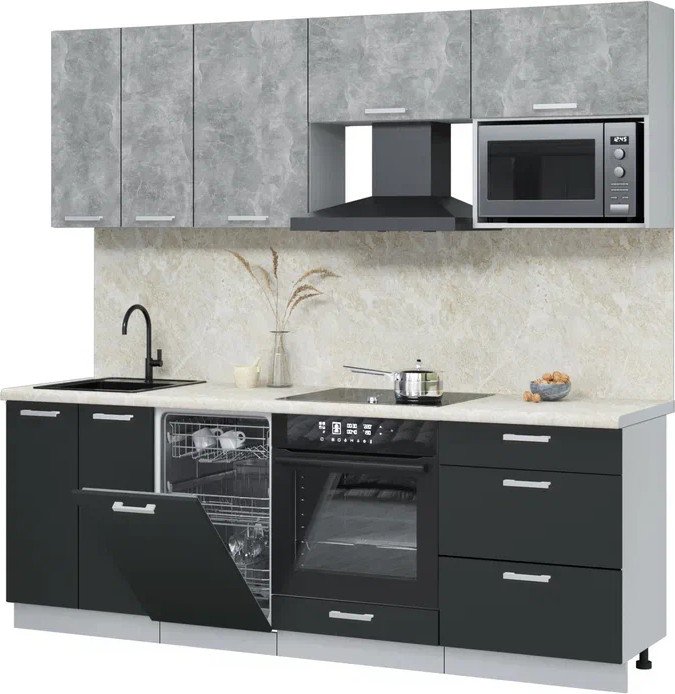 

Готовая кухня Интерлиния Мила Лайт 2.25-ПМ4 (бетон/антрацит/опал светлый)