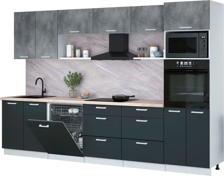 

Готовая кухня Интерлиния Мила Лайт 3.2-ПМ1 (бетон портленд/антрацит/травертин серый)