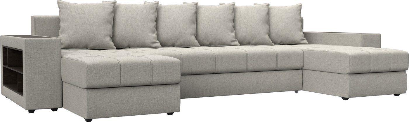 

П-образный диван Лига диванов Дубай полки слева 122542L (рогожка амур бежевый)