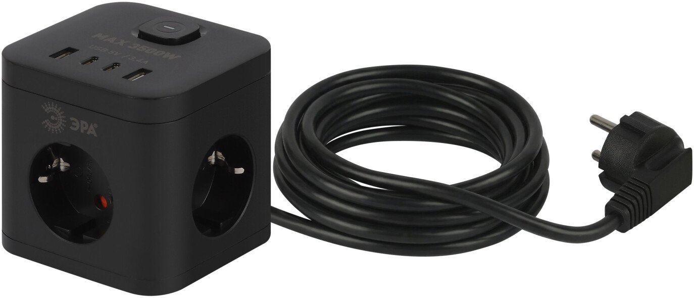 Сетевой фильтр ЭРА CUBE-3es-1.5m-4USB-B Б0069074