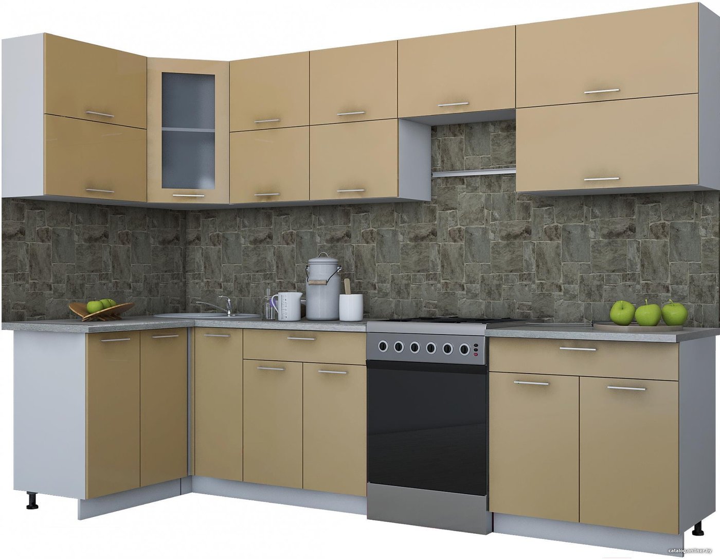 Готовая кухня Интерлиния Мила Gloss 60-12x30 (капучино глянец)