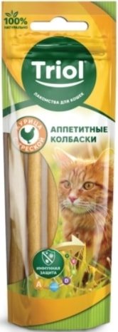

Лакомство для кошек Triol Колбаски из курицы с треской (40 г)
