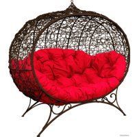 Садовый диван M-Group Улей на ножках 11220206 (коричневый ротанг/красная подушка)