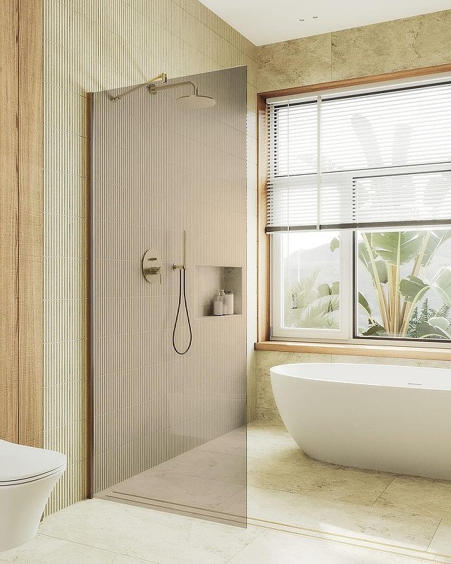 

Душевая стенка MaybahGlass 99x195 MGD-1353-3ш (бронзовое стекло/золото)