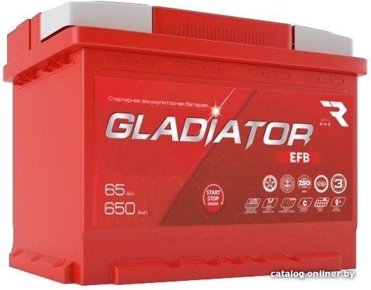 Автомобильный аккумулятор Gladiator EFB 65 R+ (65 А·ч)