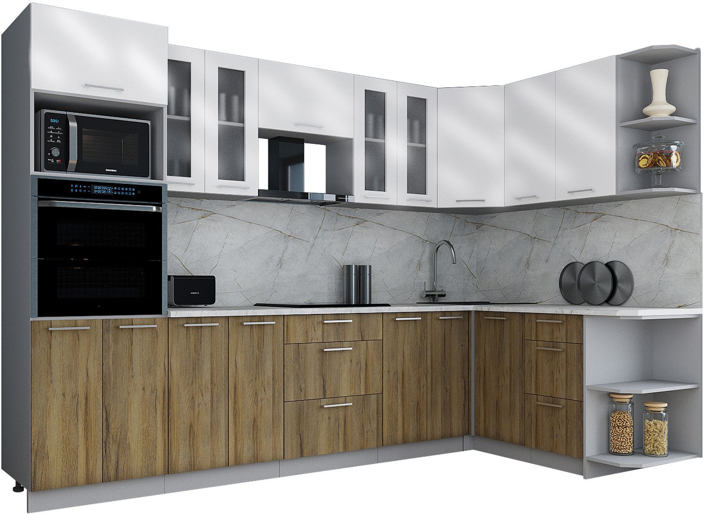 

Готовая кухня Интерлиния Мила Gloss 1.68x3.0 правая (белый глянец/дуб вотан/травертин серый)