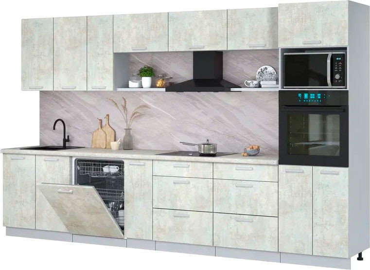 

Готовая кухня Интерлиния Мила Лайт 3.5-ПМ1-2 (бетон лайт/бетон лайт/опал светлый)