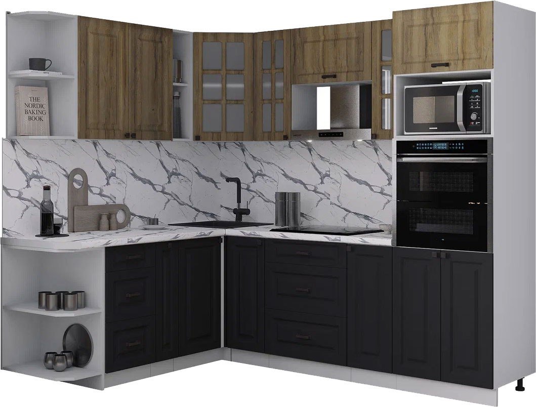 

Готовая кухня Интерлиния Мила Деко 1.88x2.4 LV (черный/дуб вотан/белый гранит)