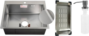 Кухонная мойка Schtoff Best Decor Silver 5550 + коландер металл K-1 BLACK + дозатор SD-1 GREY