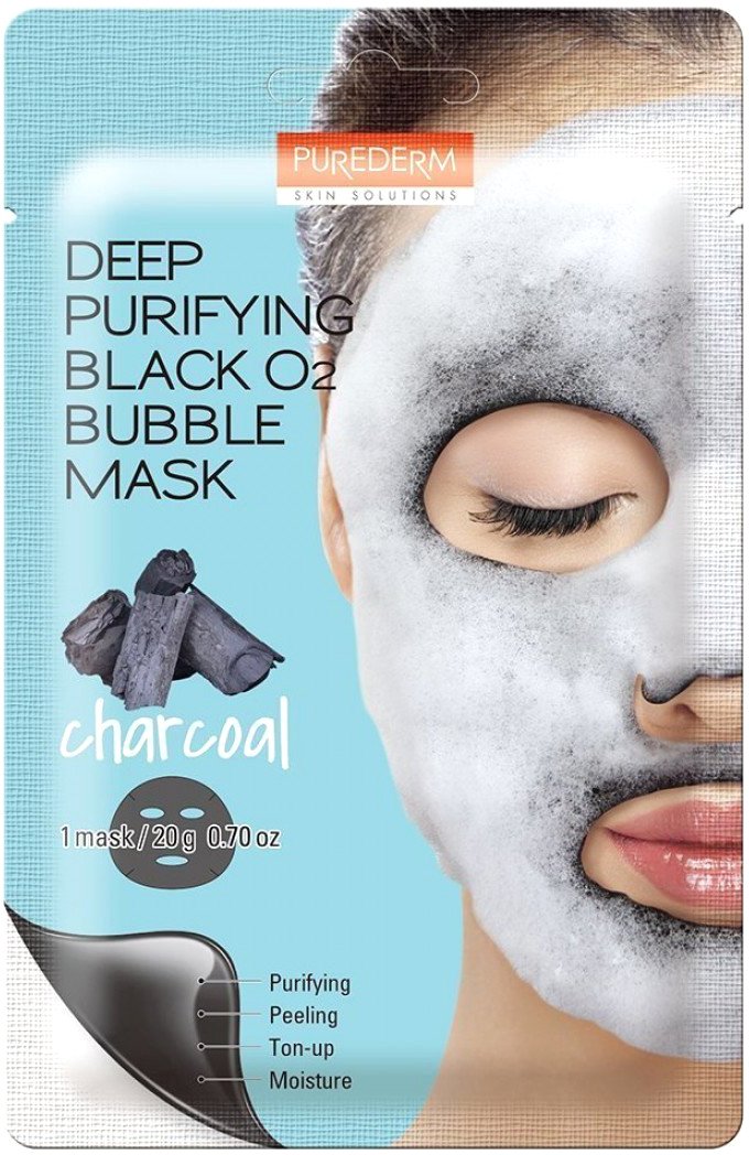

Purederm Маска для лица тканевая Deep Purifying Black O2 Bubble Mask уголь (20 г)