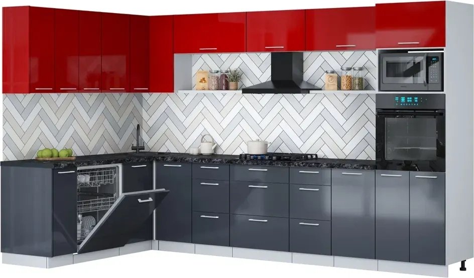 

Готовая кухня Интерлиния Мила Gloss 1.896х3.38-2 (асфальт глянец/красный глянец/кастилло темный)