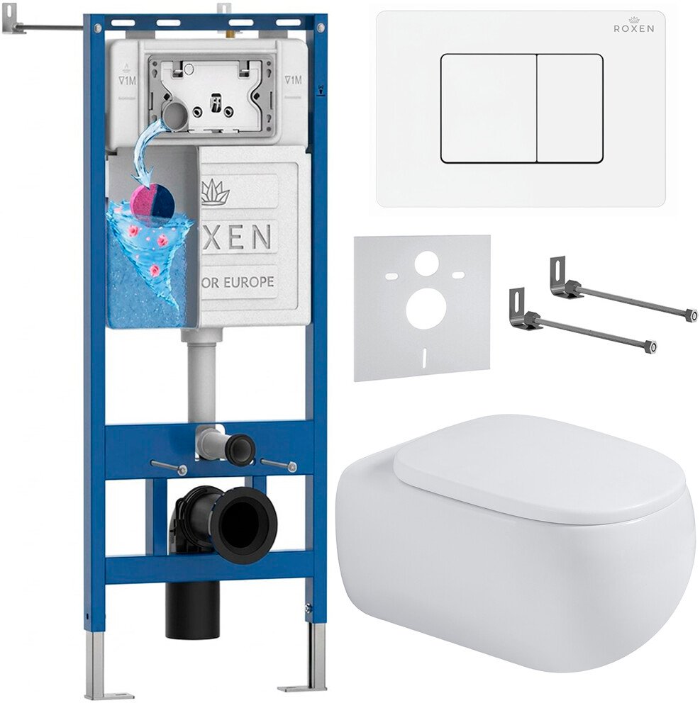 

Унитаз подвесной Roxen Titan в комплекте с инсталляцией StounFix Dual Fresh 6 в 1 967229 (кнопка: белая)