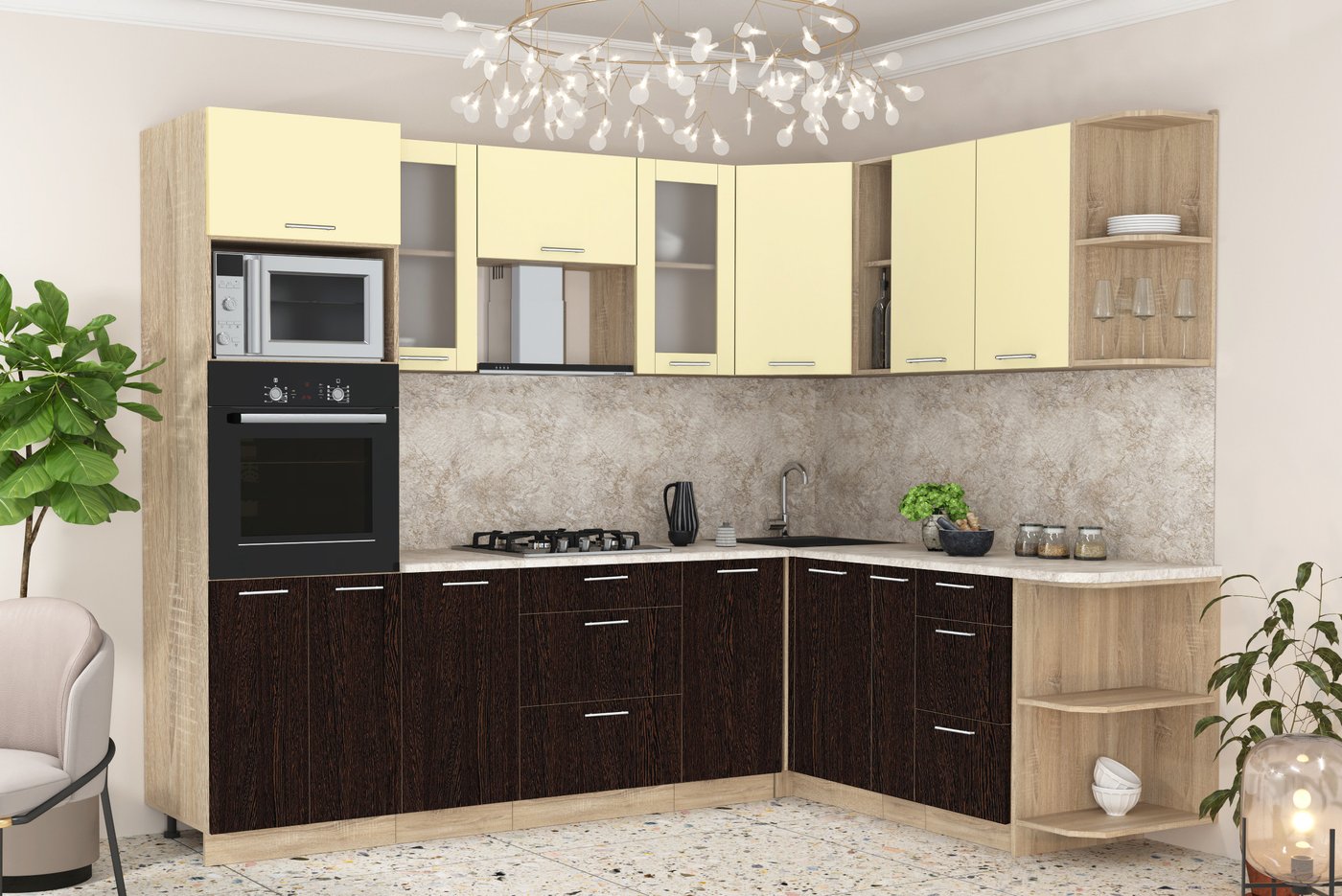 

Готовая кухня Интерлиния Мила 1.88x2.6 правая (ваниль/дуб венге/малага)