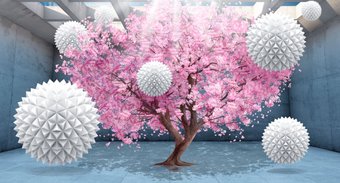 ФабрикаФресок 3D Шары на фоне сакуры 835270 (500x270)