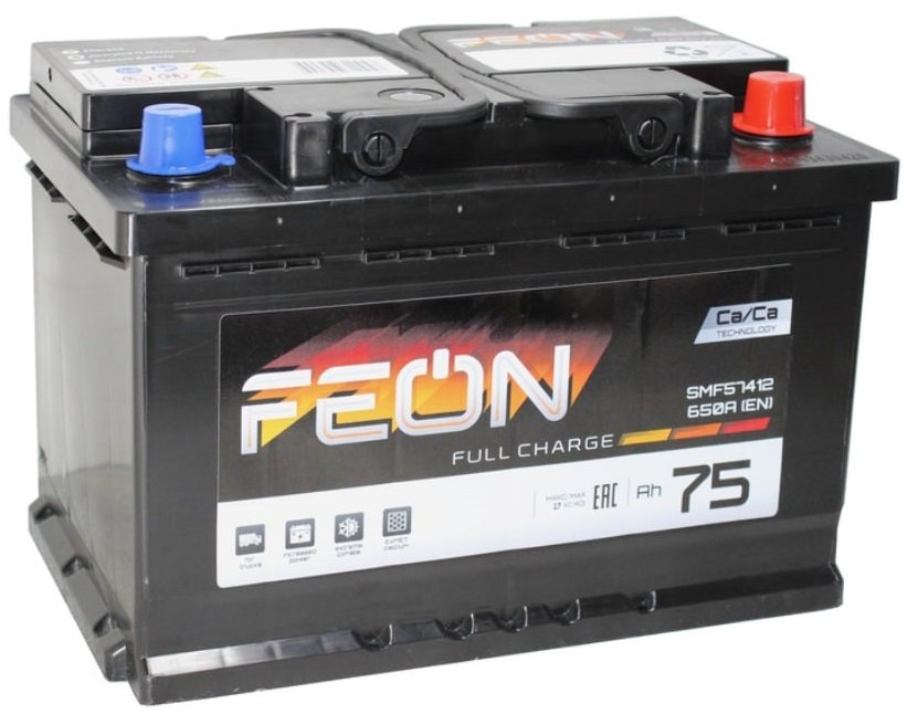 

Автомобильный аккумулятор Feon R+ 650A (75 А·ч)