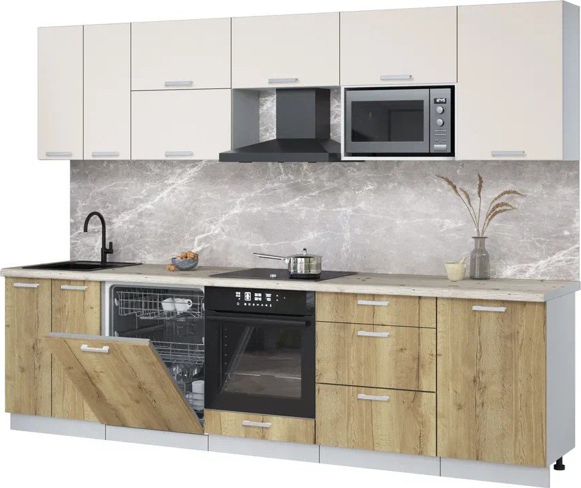 

Готовая кухня Интерлиния Мила Лайт 2.9-ПМ2 (персидский жемчуг/дуб золотой/бискайская сосна)