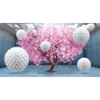 Фотообои ФабрикаФресок 3D Шары на фоне сакуры 835270 (500x270)