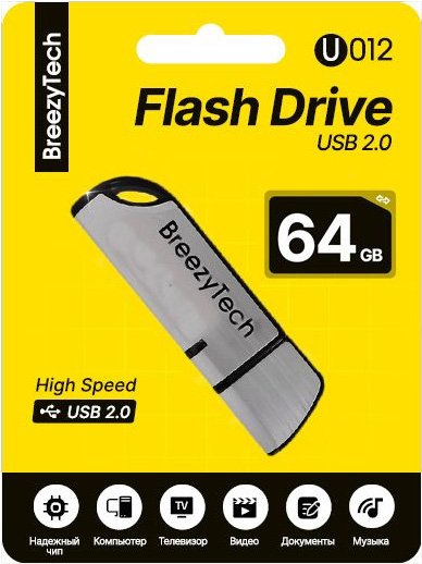 

USB Flash BreezyTech U012 64GB (серебристый/черный)