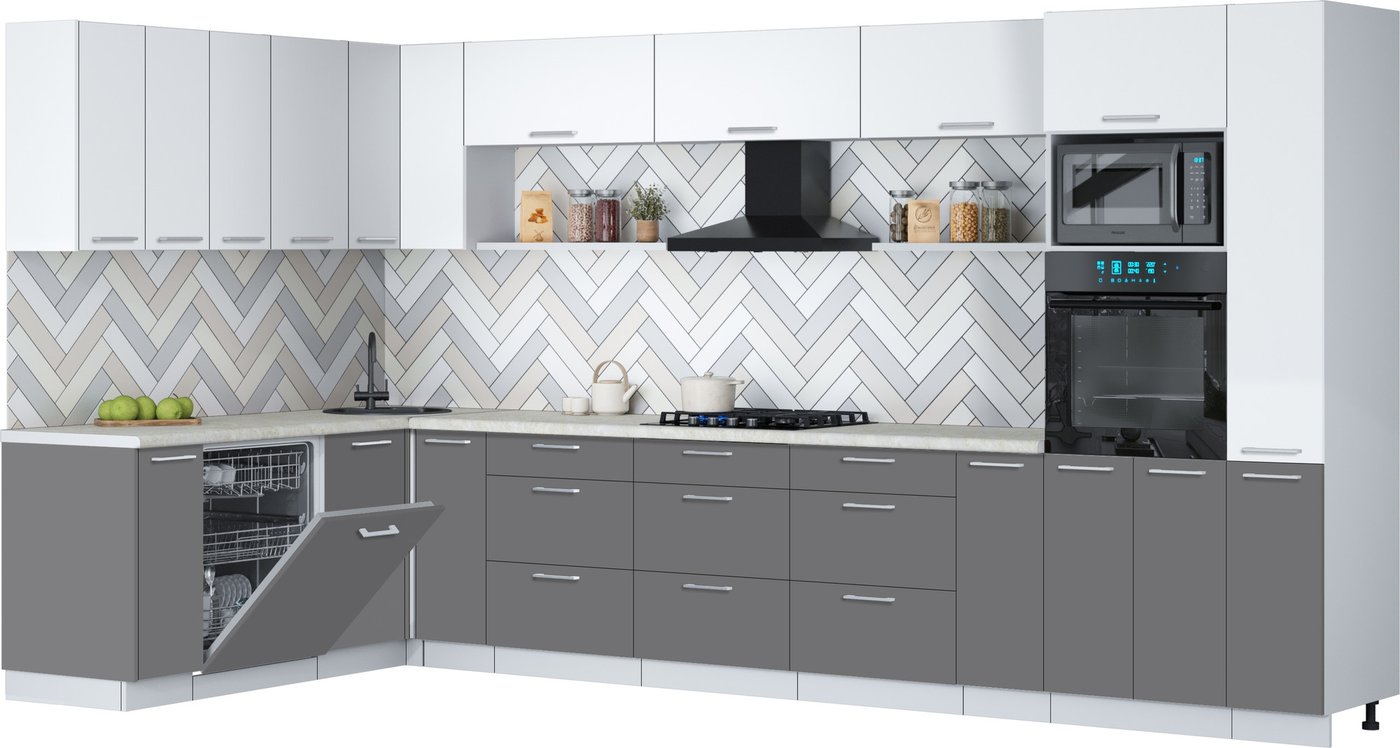 

Готовая кухня Интерлиния Мила Gloss 1.896х3.88 (серый/белый/опал светлый)