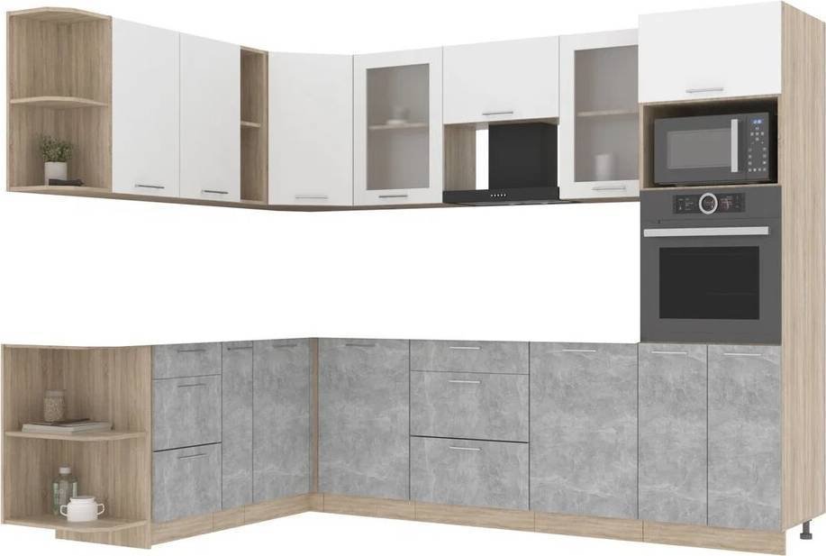 

Готовая кухня Интерлиния Мила 1.88x2.8 левая без столешницы (белый платинум/бетон)