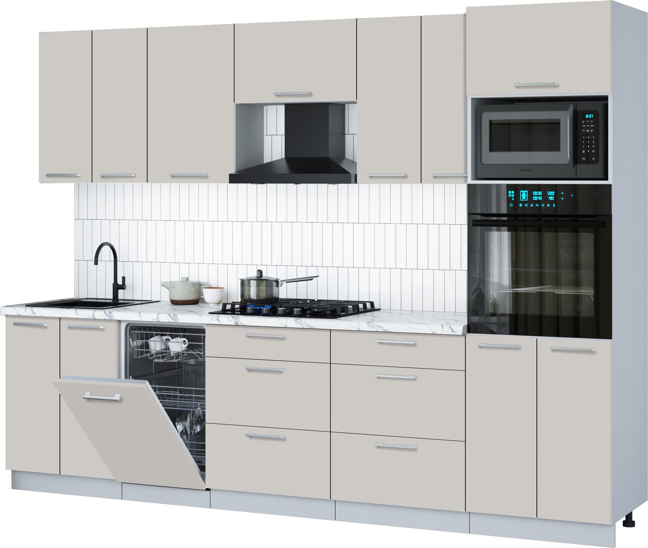 

Готовая кухня Интерлиния Мила Gloss 2.85-ПМ3 (кашемир/кашемир/белый гранит)