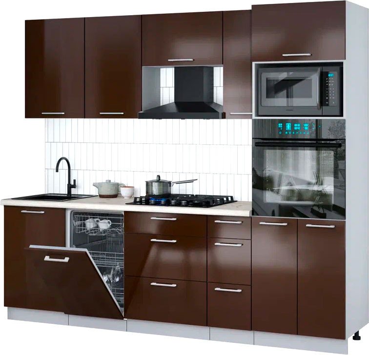 

Готовая кухня Интерлиния Мила Gloss 2.45-ПМ3 (шоколад глянец/шоколад глянец/бискайская сосна)