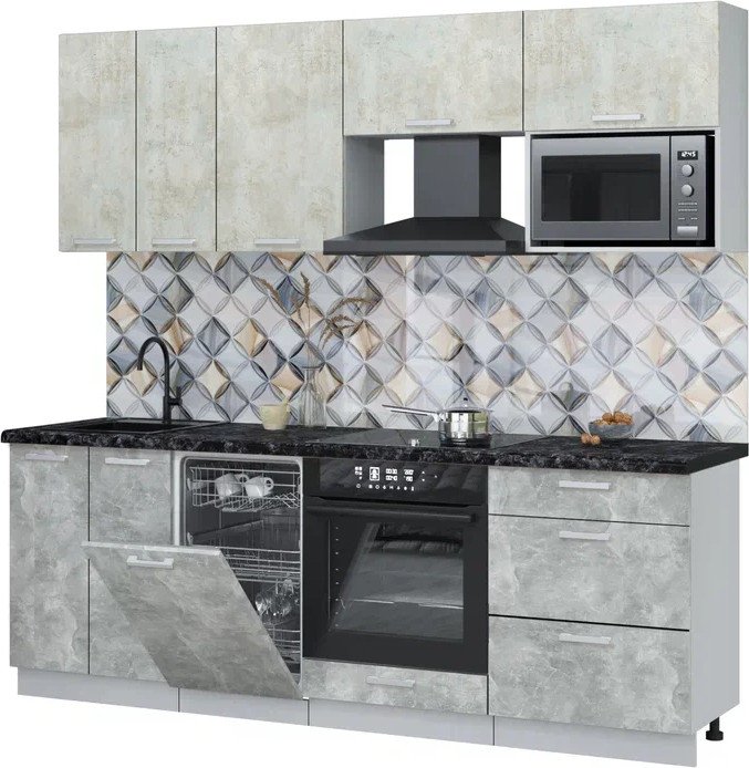 

Готовая кухня Интерлиния Мила Лайт 2.25-ПМ4 (бетон лайт/бетон/кастилло темный)