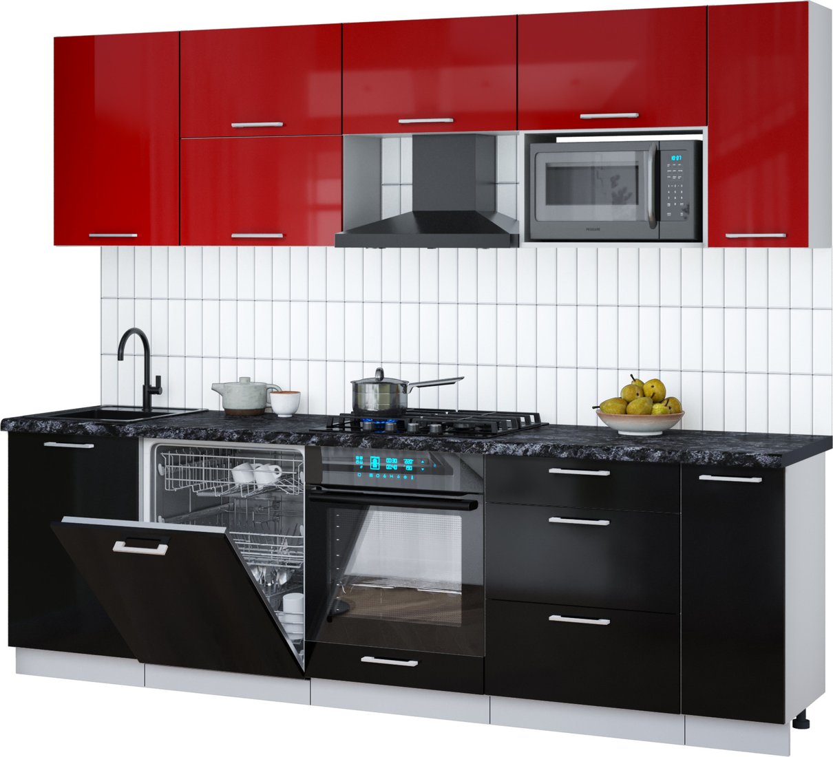 

Готовая кухня Интерлиния Мила Gloss 2.6-ПМ2 (черный глянец/красный глянец/кастилло темный)