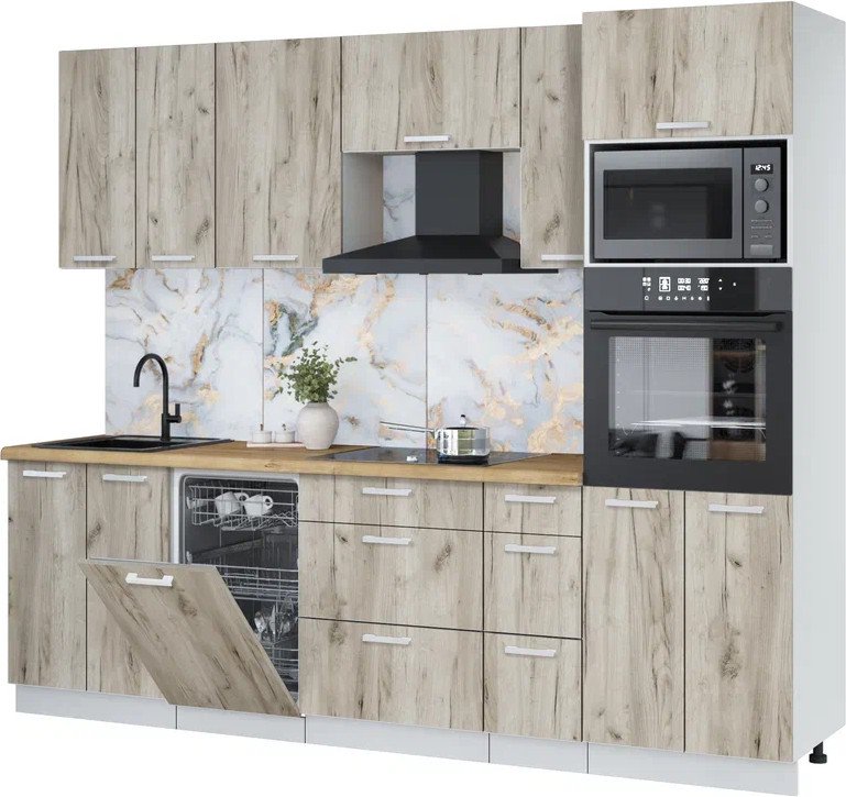 

Готовая кухня Интерлиния Мила Лайт 2.55-ПМ3 (дуб серый/дуб серый/дуб бунратти)