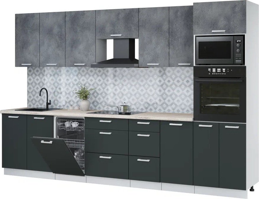 

Готовая кухня Интерлиния Мила Лайт 3.25-ПМ3 (бетон портленд/антрацит/травертин серый)