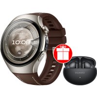 Умные часы Huawei Watch 5 46 мм (титановый, с коричневым силиконовым ремешком, международная версия) + наушники Huawei FreeBuds 6i по акции